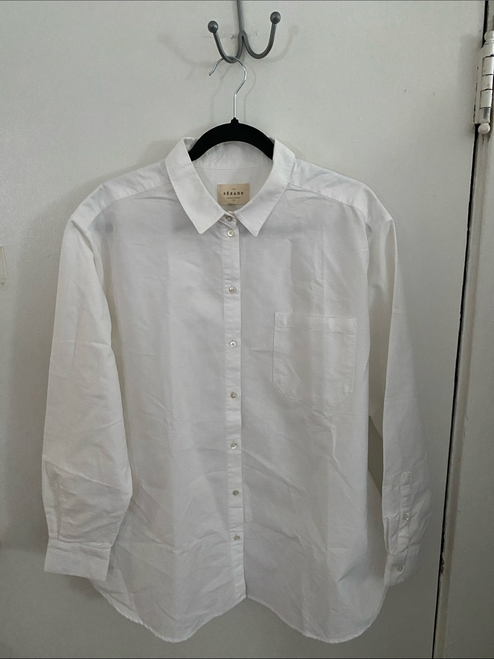 Sezane White Men's Casual Button-Down Shirt with Pocket